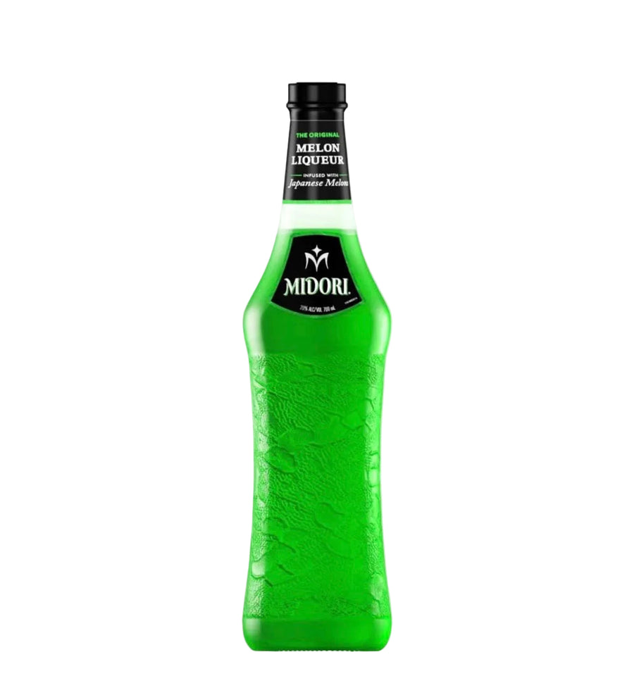 Frosted green bottle of Midori Melon Liqueur 70cl, the Japanese melon liqueur by Suntory