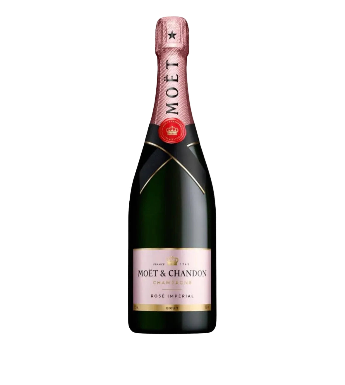 A bottle of Moët & Chandon Crème Impérial Champagne on a solid white background.