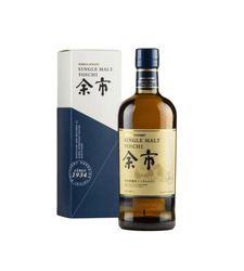 Nikka Yoichi Single Malt Whisky bottle and box on a white background