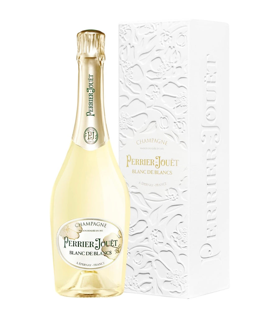 Perrier Jouet Blanc de Blancs Champagne Bottle on a white background 