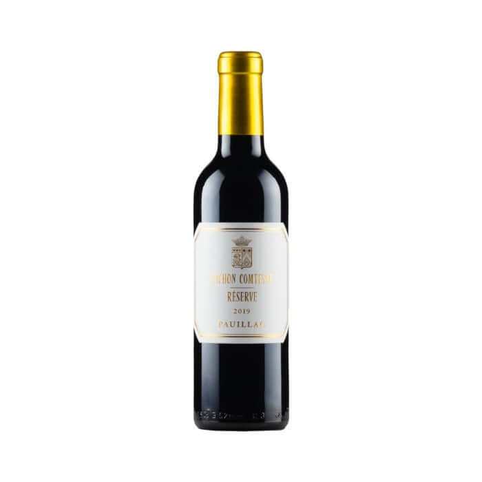 Pichon Comtesse Reserve Half 2020 red wine bottle with a gold foil cap, ideal for wine delivery in the UK.