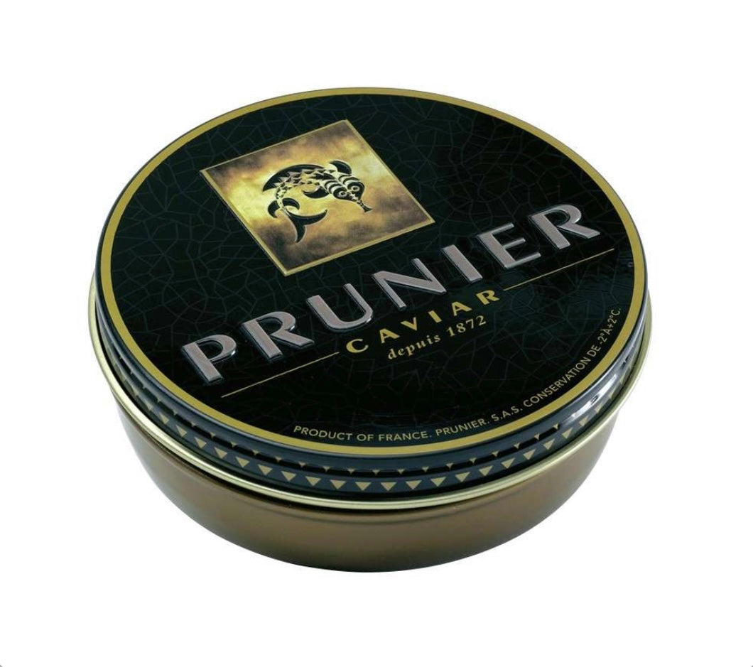 Prunier caviar container on a white background