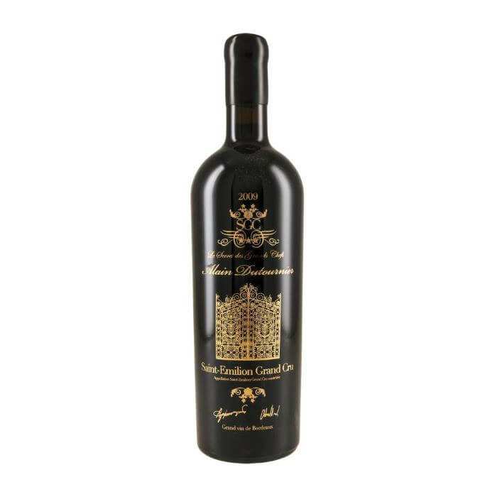 SGC St. Emilion 2009 wine bottle by Alain Dutournier, showcasing elegant design and heritage. Wine Delivery UK available.
