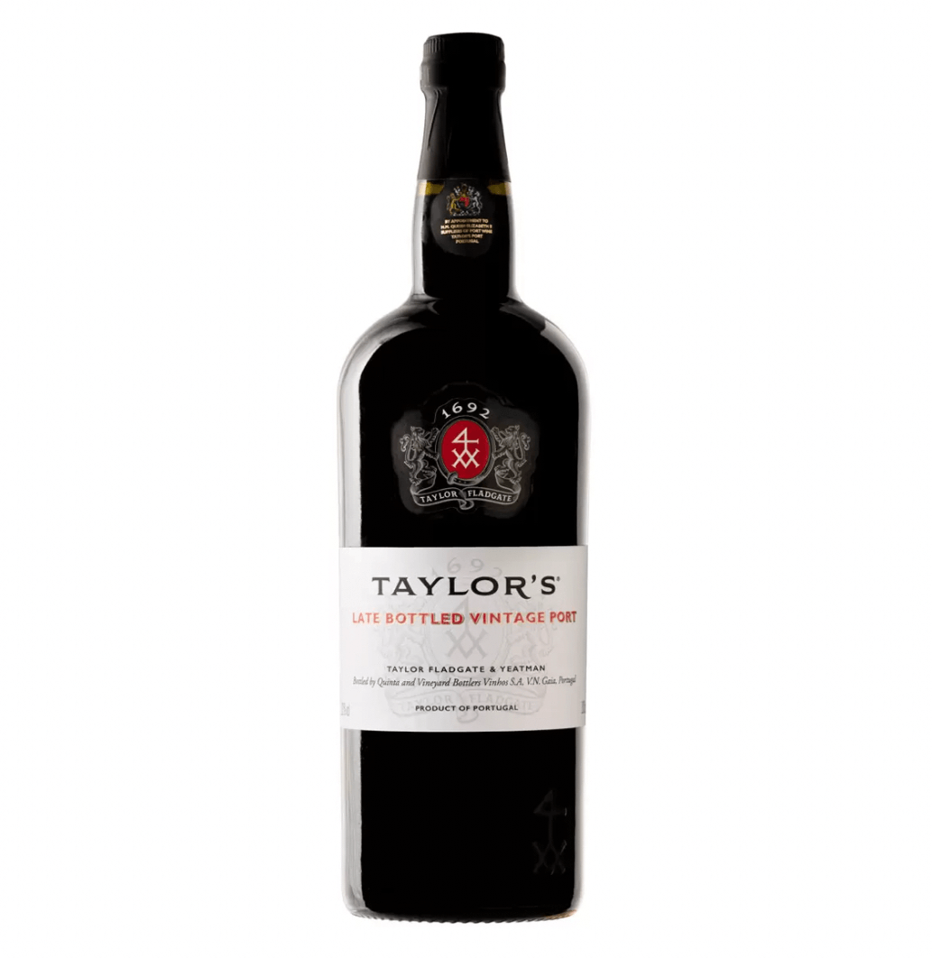 Taylor's Port wine bottle on a white background