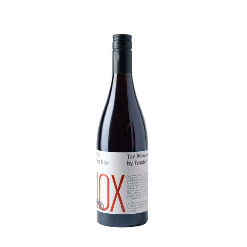Ten Minutes by Tractor 10X Pinot Noir 2021 bottle with label, showcasing premium red wine from Mornington Peninsula.