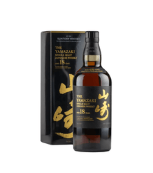 Yamazaki 18-year-old Japanese whisky bottle and packaging on a white background