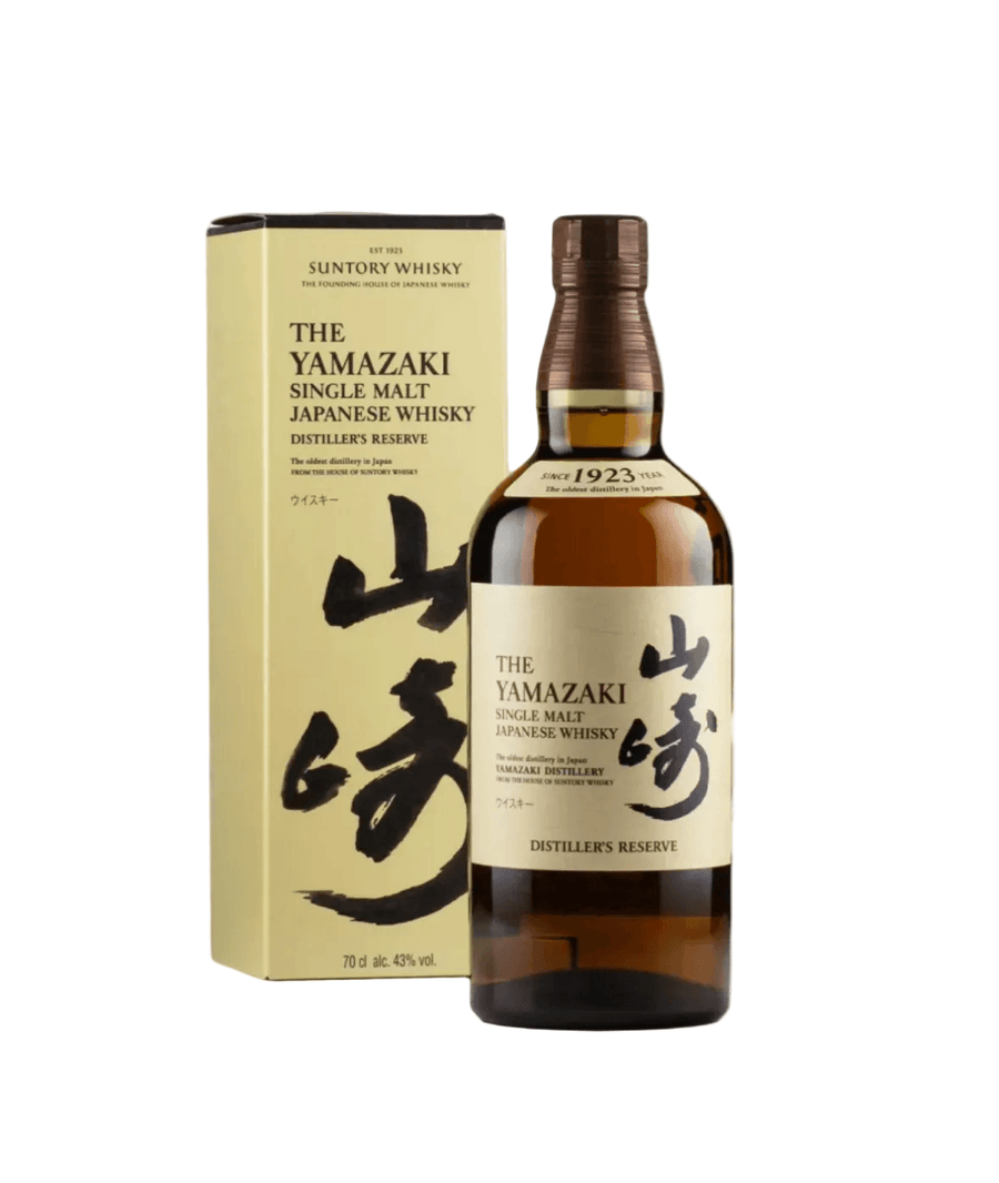 Suntory Yamazaki whisky bottle and packaging on a white background