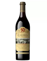 Bottle of Caymus Napa Valley Cabernet Sauvignon 2022 75cl, celebrating the winery’s 50th anniversary with rich red wine notes of black cherry and vanilla.