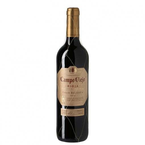 Rioja Campo Viejo Reserva 2016 wine bottle with gold label.