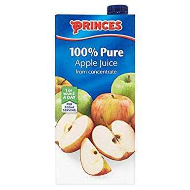100% Pure Apple Juice from Concentrate carton, focus on apple juice delivery.