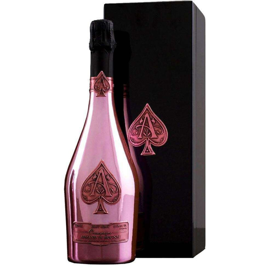 Armand de Brignac Brut Rosé Champagne 75cl bottle with pink and gold accents.