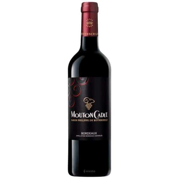 Mouton Cadet Bordeaux Rouge 2018 red wine bottle, 75cl, deep ruby color.