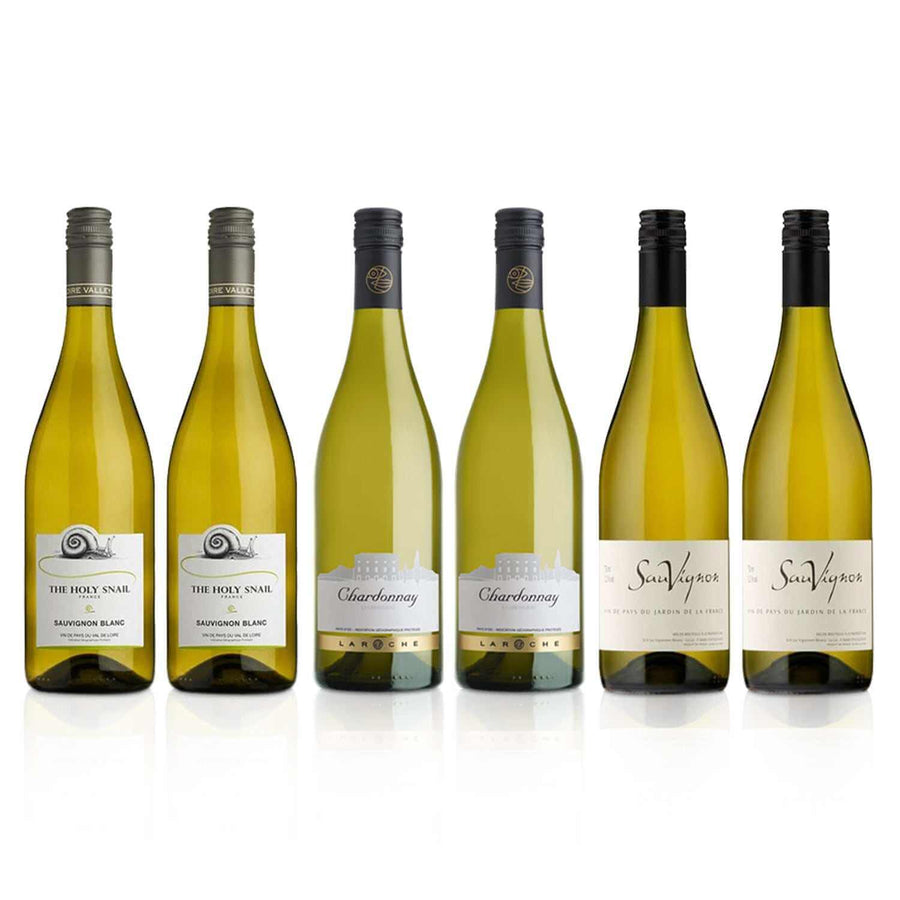 French White Pre-Mixed Case with Chardonnay and Sauvignon Blanc wines from France, 6x75cl bottles.