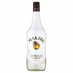 Malibu Caribbean Rum with Coconut Flavour 1L bottle, tropical rum liqueur, available for delivery in London and UK.