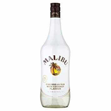Malibu Caribbean Rum with Coconut Flavour 1L bottle, tropical rum liqueur, available for delivery in London and UK.