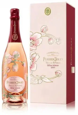 Perrier Jouet Belle Epoque 2013 Rose Champagne bottle with floral design.