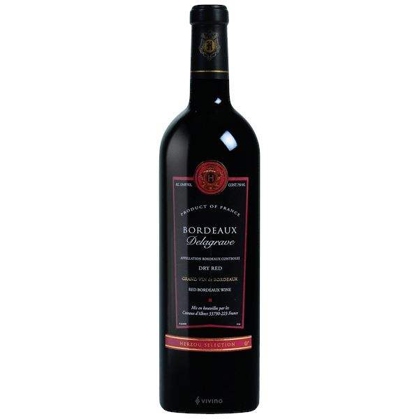 Delagrave Bordeaux Dry Red wine bottle 75cl with classic label design.