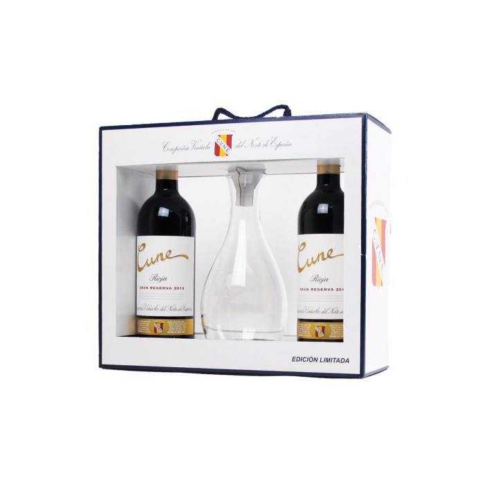 Rioja Gran Reserva Decanter Gift Set with two bottles of wine and glass decanter.