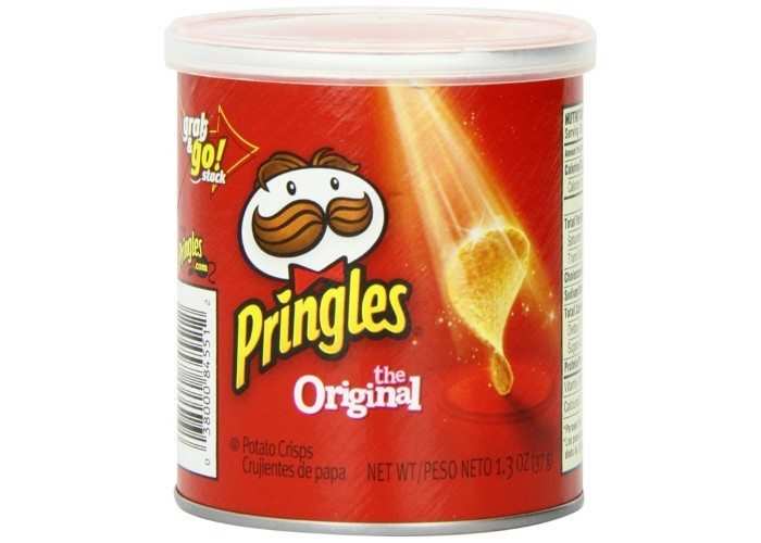 Pringles Crisps Original can with classic red packaging and logo.