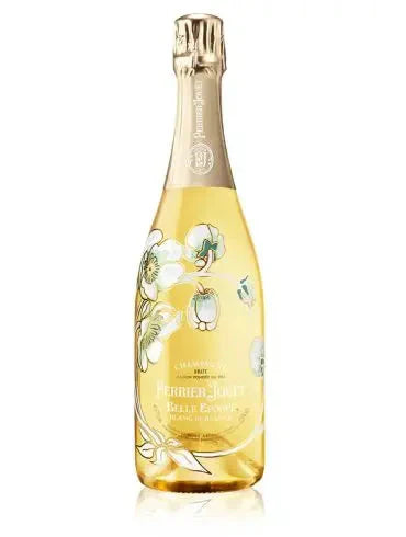 Perrier Jouet Belle Epoque Blanc de Blanc 2012 Champagne bottle with floral design.