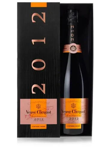 Veuve Clicquot Vintage Rosé 2012 Champagne bottle in gift box.