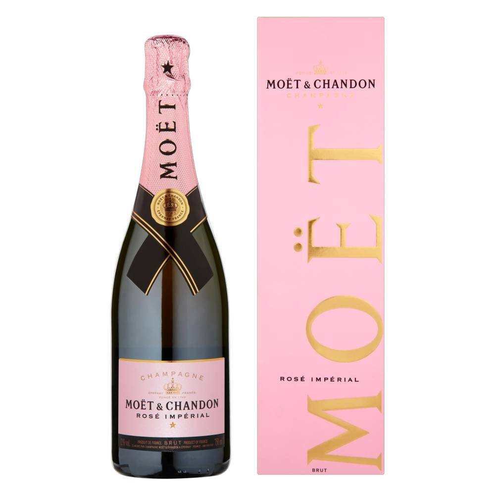 Moet & Chandon Imperial Rose Champagne Gift Box 75cl with pink packaging.